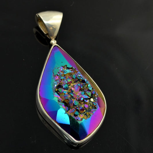 OOAK Stone Pendant -  Freeform Druzy Pendant - Titanium Rainbow Window Druzy - S
