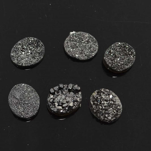 Stone - 10 x 13 mm Oval Cabochon - Black Knight Druzy