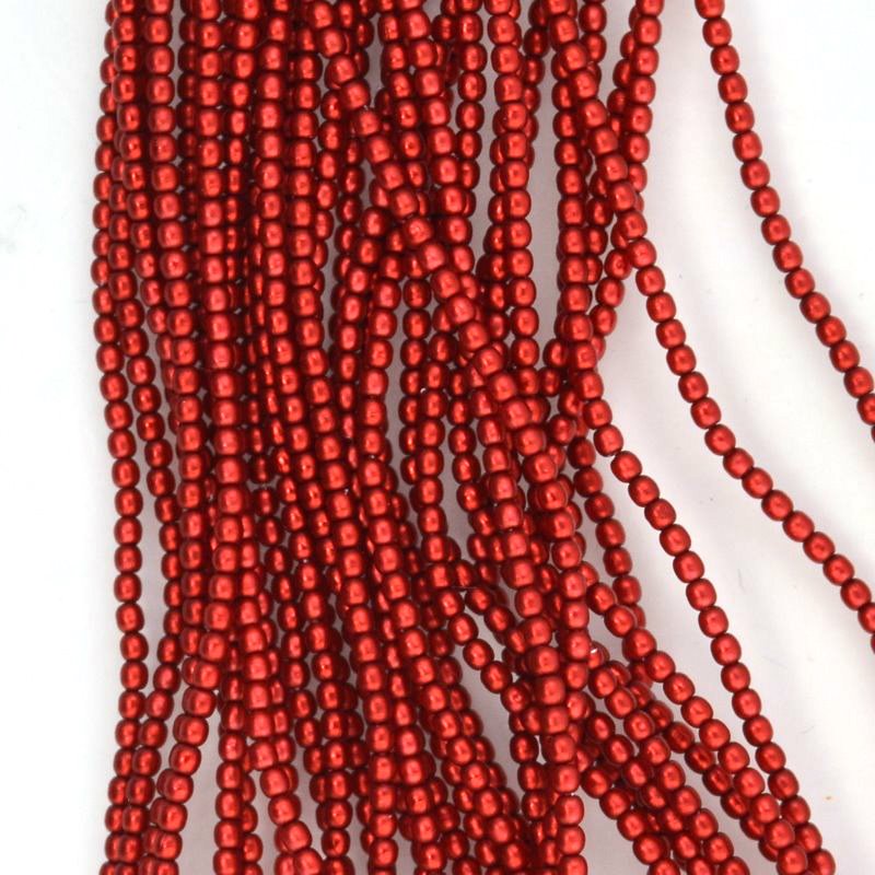 Glass Pearls - 2mm - Round - Matte Orange Red Satin (strand 150)