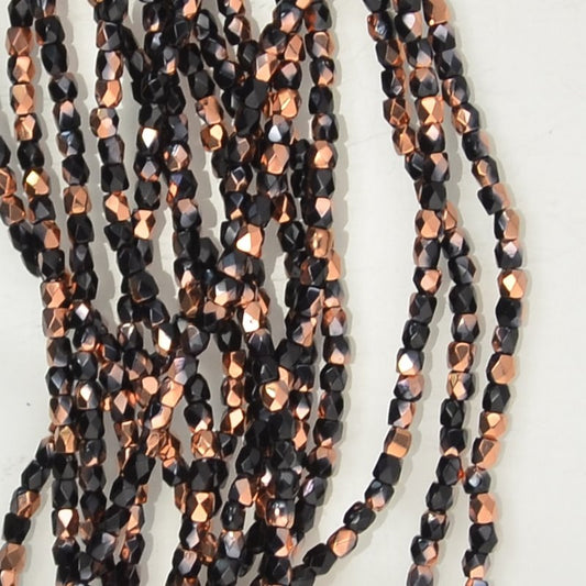 Fire Polish Faceted Round - True 2mm - Jet Copper Capri (strand 150)