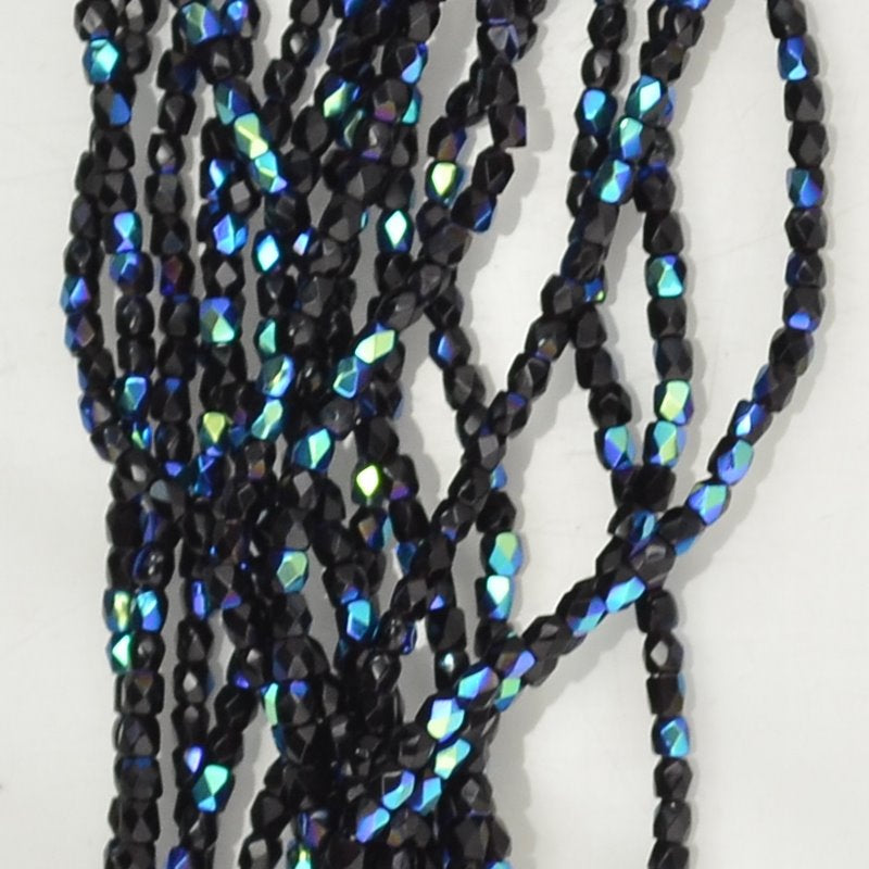 Fire Polish Faceted Round - True 2mm - Jet AB (strand 150)