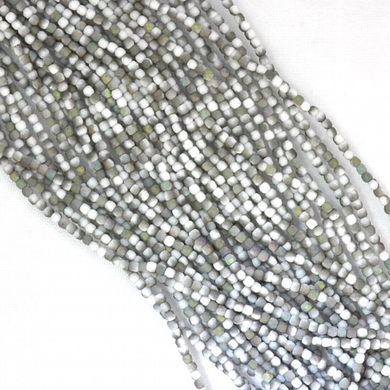 Fire Polish Faceted Round - True 2mm - Matte Chalk White Vitrail (strand 150)