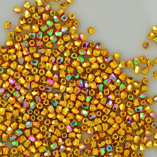 Fire Polish Faceted Round - True 2mm - Gold Plated AB (150)