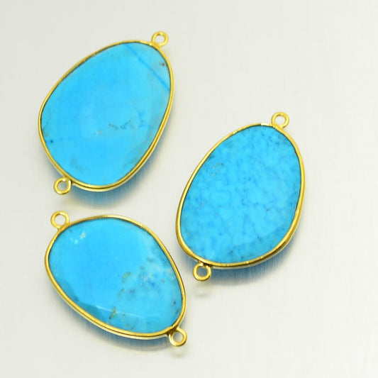 Stone Link -  Freeform Oval in Channel Setting - Turquoise - Gold Plated