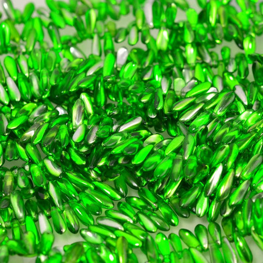 Fringe Beads Dagger Beads - 11mm - Metallic Green (25)