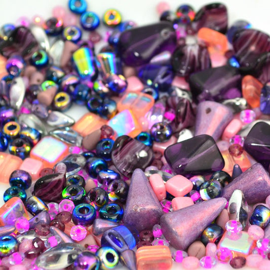 BeadFX Bead Mix -  Czech Glass Mix - Plums n Peaches (Pack)