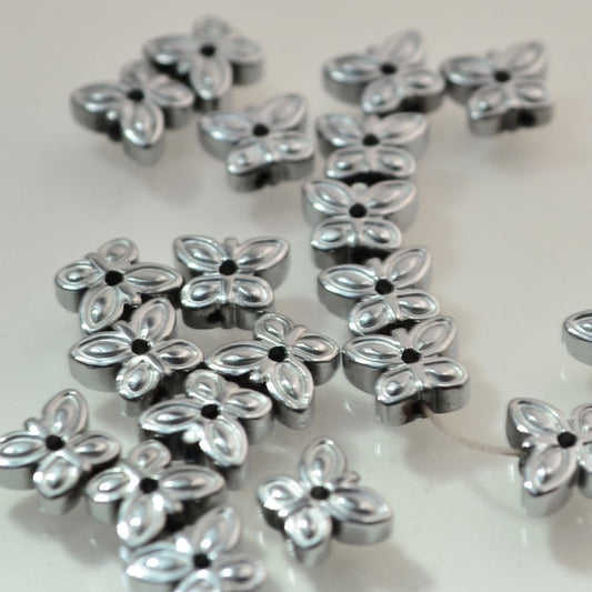 SilverPl Hematite   6mm Butterfly 10pcs