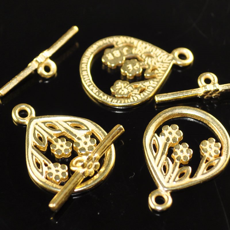 Toggle Clasp -  Flower Pear Window - Bright Gold Plated