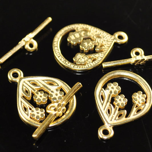 Toggle Clasp -  Flower Pear Window - Bright Gold Plated