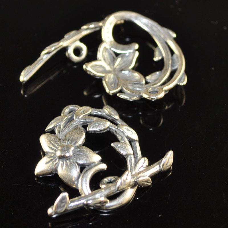 Toggle Clasp -  Flower Vine - Antiqued Silver