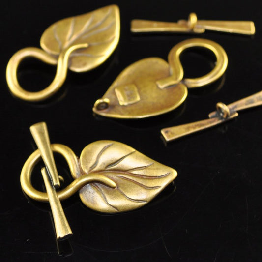 Toggle Clasp -  Anthurium - Antiqued Brass