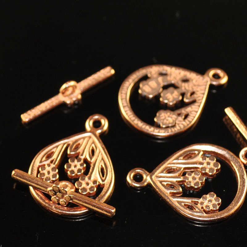 Toggle Clasp -  Flower Pear Window - Bright Copper