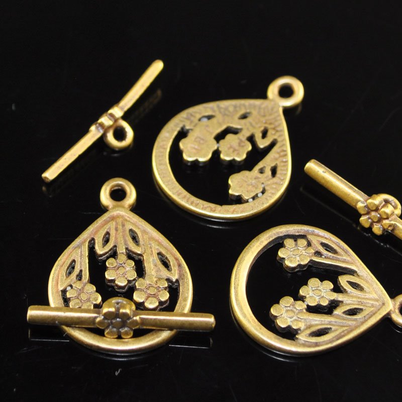 Toggle Clasp -  Flower Pear Window - Antiqued Brass