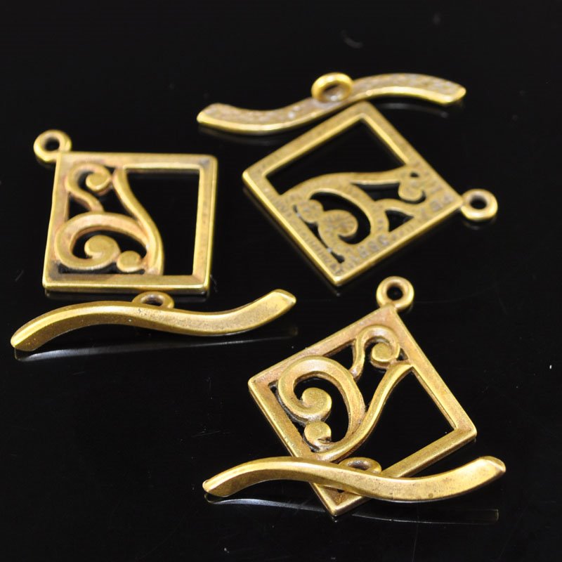 Toggle Clasp -  Square with Curliques - Antiqued Brass