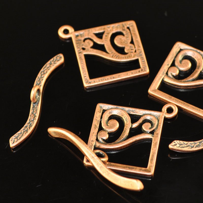 Toggle Clasp -  Square with Curliques - Antiqued Copper