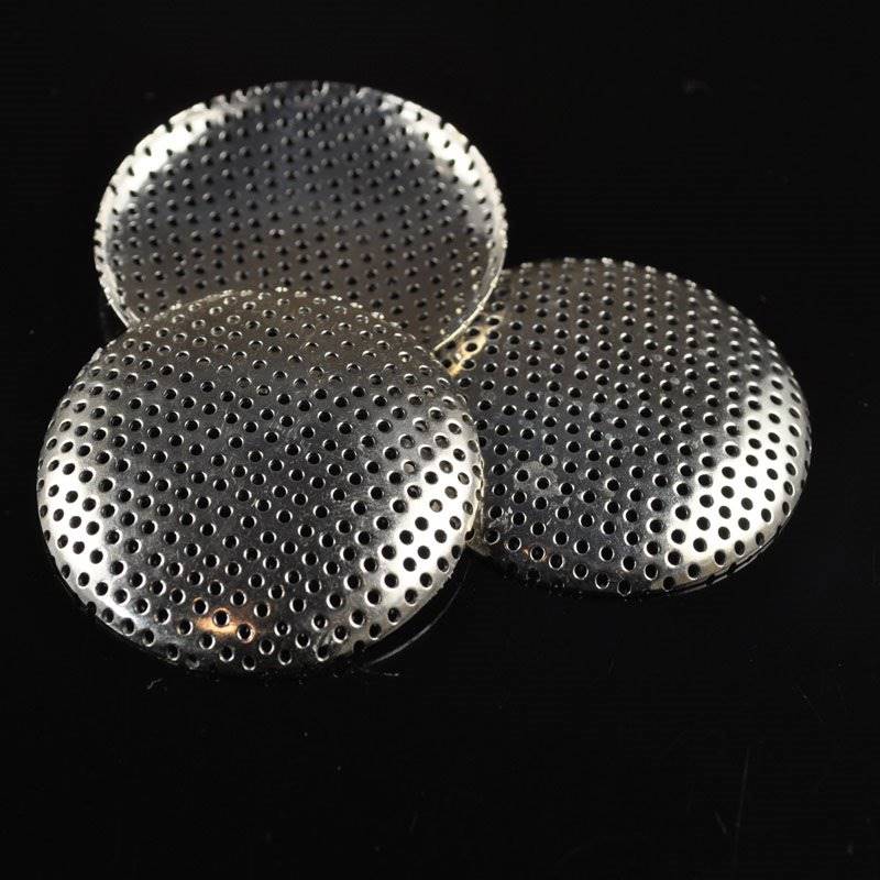 Perforated Screen Findings - 38mm Domed Disk with Pin Back - Silvertone