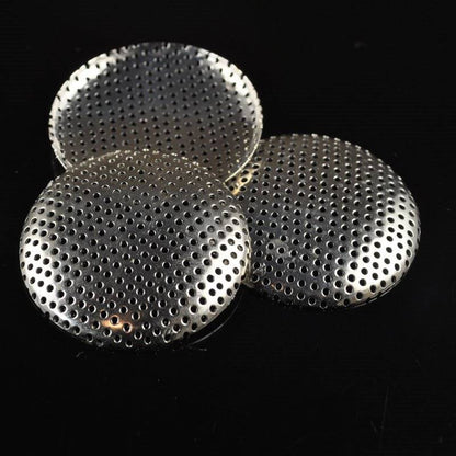 Perforated Screen Findings - 38mm Domed Disk with Pin Back - Silvertone