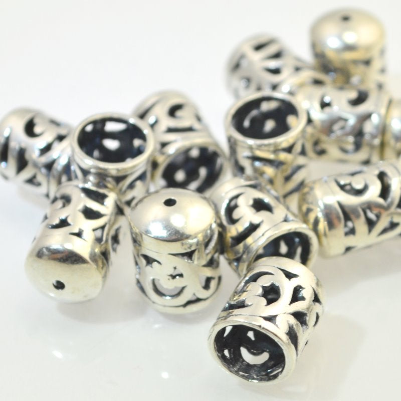 End Cap Open Filigree Cup - ID 7mm - Antique Sterling