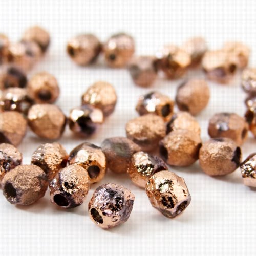 Fire Polish Faceted Round - 4mm - Crystal Etched Capri Gold Full (50)