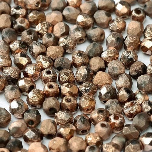 Fire Polish Faceted Round - 4mm - Crystal Etched Capri Gold Full (50)