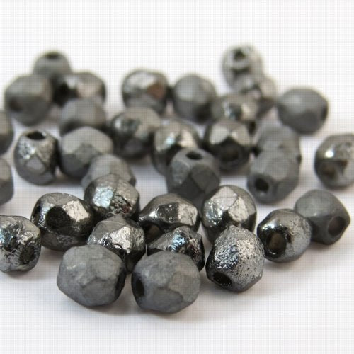 Fire Polish Faceted Round - 4mm - Crystal Etched Chrome Full (50)