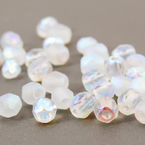 Fire Polish Faceted Round - 4mm - Crystal Etched AB Full (50)