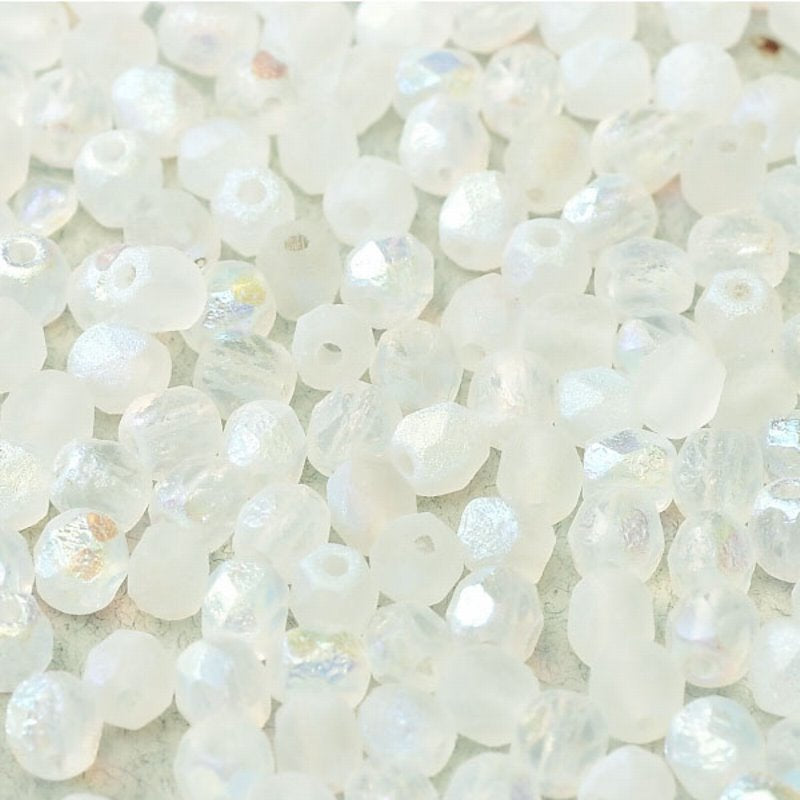 Fire Polish Faceted Round - 4mm - Crystal Etched AB Full (50)