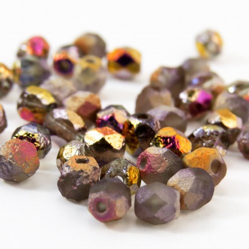 Fire Polish Faceted Round - 4mm - Crystal Etched Sliperit Full (50)