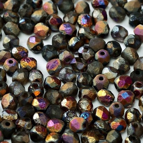 Fire Polish Faceted Round - 4mm - Crystal Etched Sliperit Full (50)