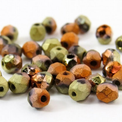 Fire Polish Faceted Round - 4mm - Crystal Etched California Gold Rush (50)