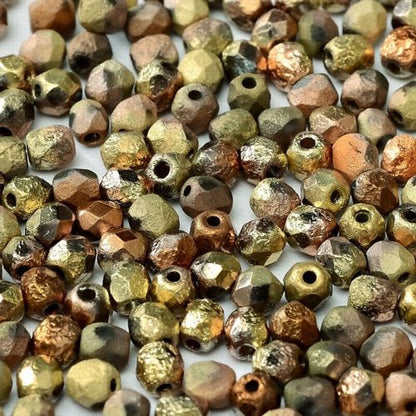 Fire Polish Faceted Round - 4mm - Crystal Etched California Gold Rush (50)