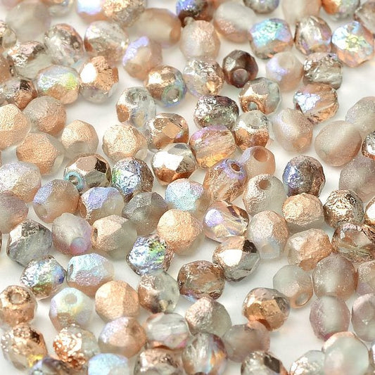 Fire Polish Faceted Round - 4mm - Crystal Etched Copper Rainbow (50)