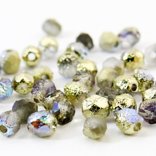 Fire Polish Faceted Round - 4mm - Crystal Etched Golden Rainbow (50)