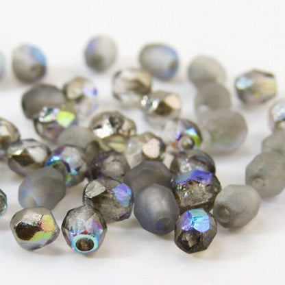 Fire Polish Faceted Round - 4mm - Crystal Etched Graphite Rainbow (50)