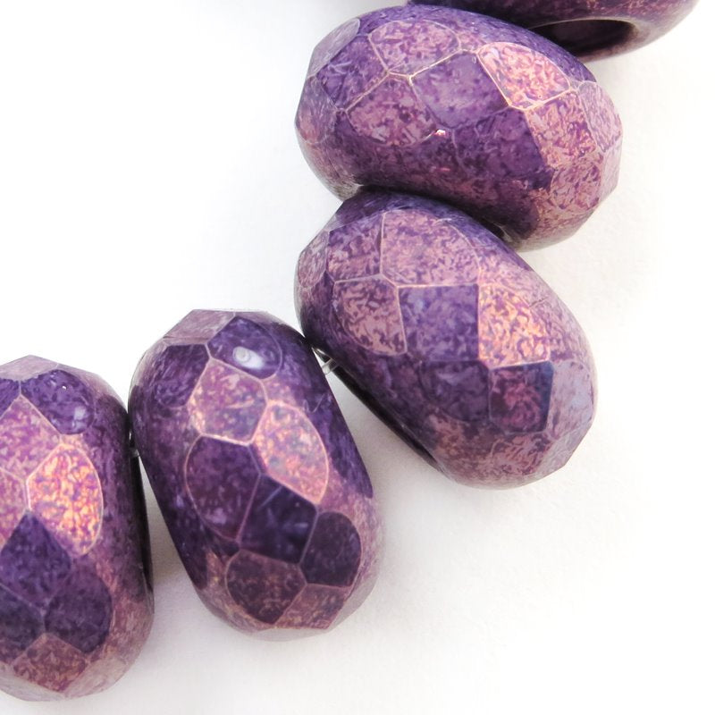 Glass -  Big Hole Faceted Rondelle Donut - Purple Gold Lustre (5)