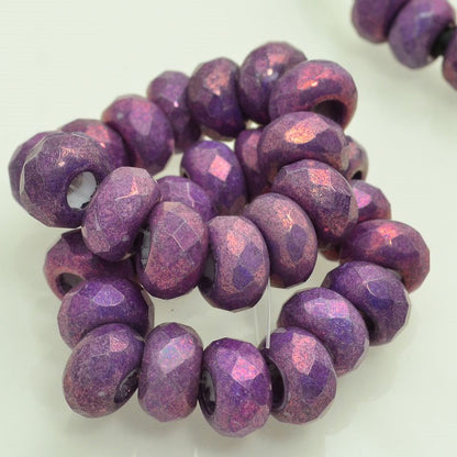 Glass -  Big Hole Faceted Rondelle Donut - Purple Gold Lustre (5)