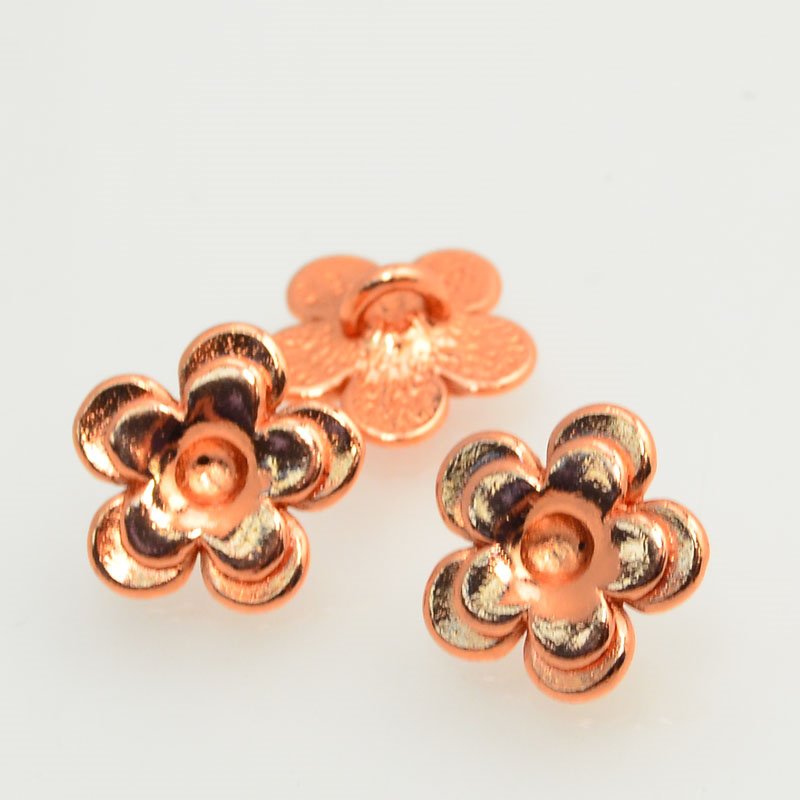 Metal Buttons -  Cup Flower - Bright Copper