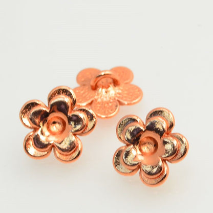 Metal Buttons -  Cup Flower - Bright Copper