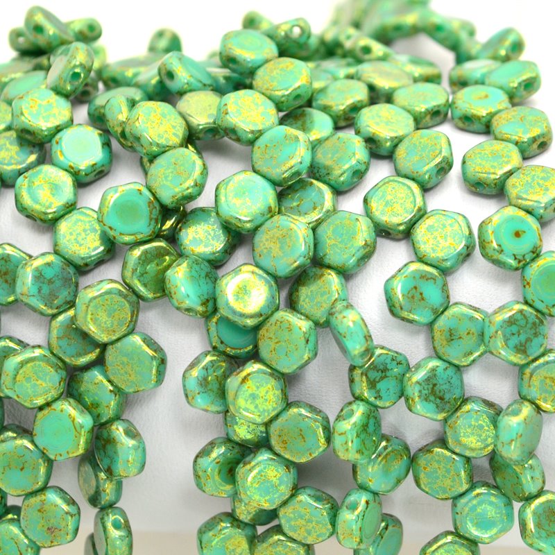 Honeycombs - Green Turquoise Lumi (Strand of 30)
