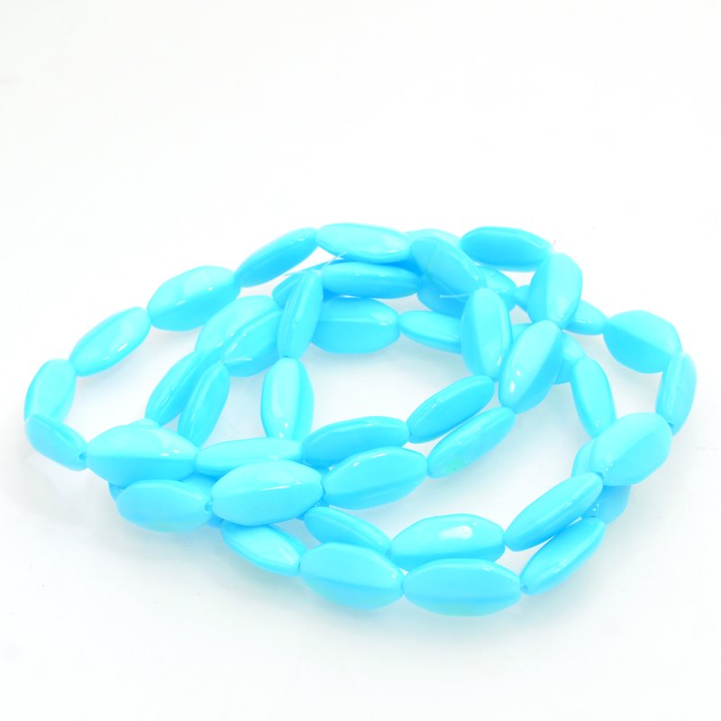 Glass - 6x11mm Ridged Oval - Pastel Turquoise Blue (Strand 12)