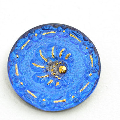 Czech Glass Button - 32mm Spiral Stairs - Sapphire Blue