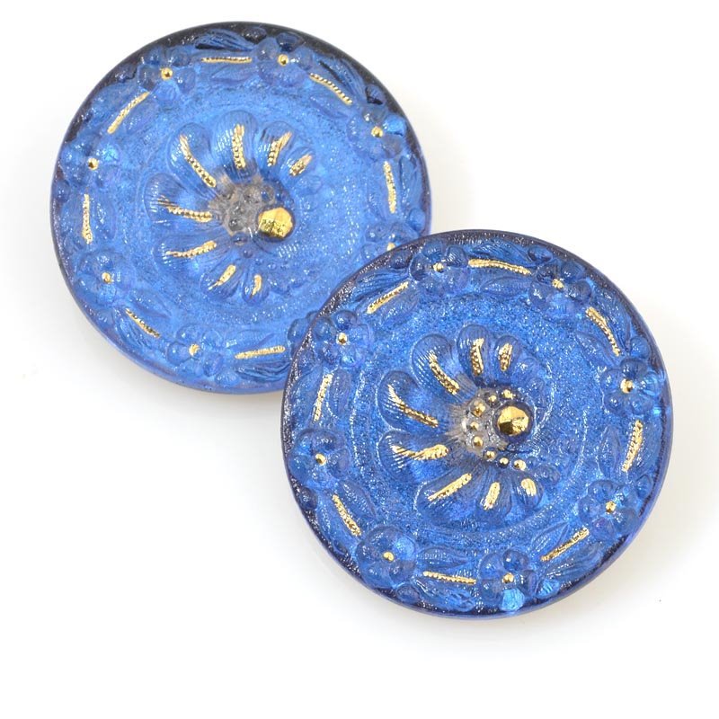 Czech Glass Button - 32mm Spiral Stairs - Sapphire Blue