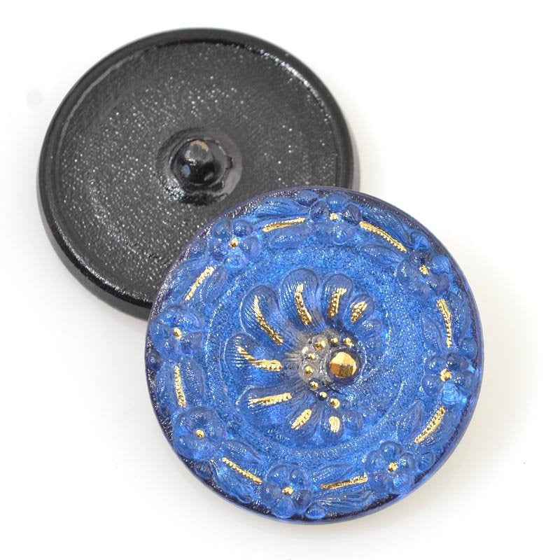 Czech Glass Button - 32mm Spiral Stairs - Sapphire Blue