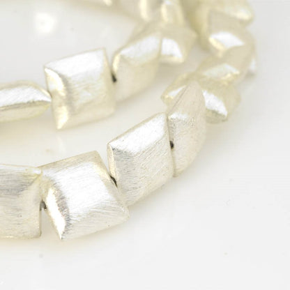 Metal Beads - 12mm Puff Square - Brushed Silver (strand)