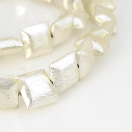 Metal Beads - 12mm Puff Square - Brushed Silver (strand)