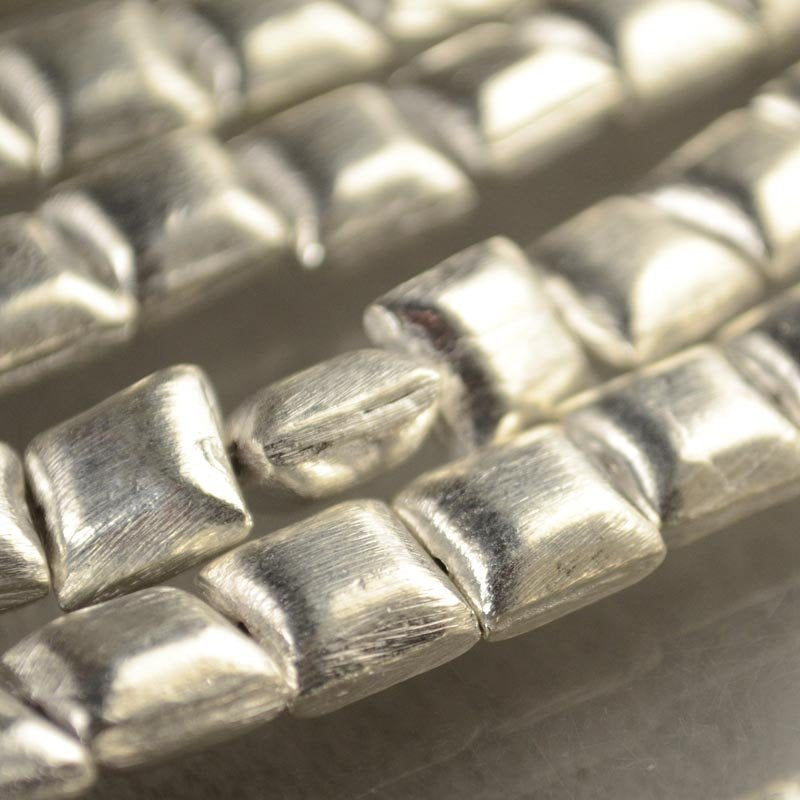 Metal Beads - 12mm Puff Square - Brushed Silver (strand)