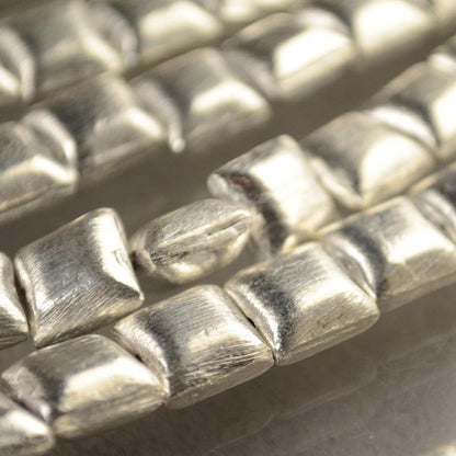 Metal Beads - 12mm Puff Square - Brushed Silver (strand)