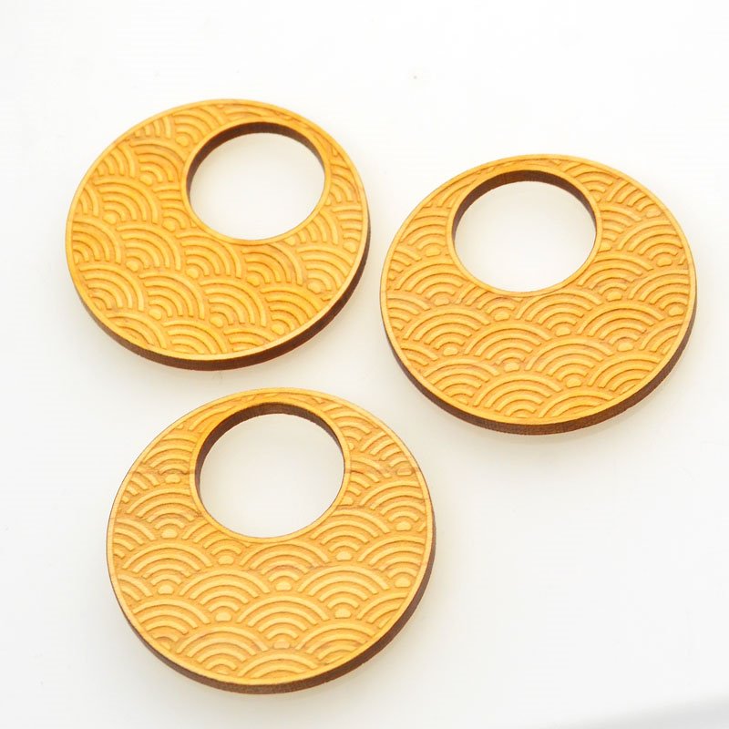 Pendant -  Maple Wood Round Pendant - Japanese Wave