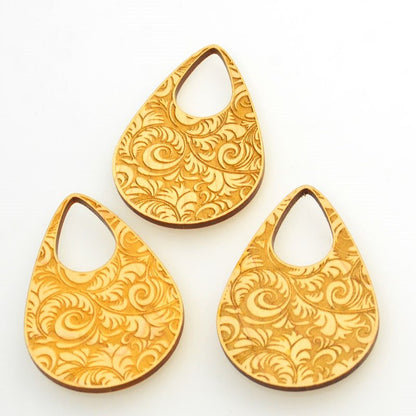 Pendant -  Maple Wood Drop Pendant - Swirly Feathers