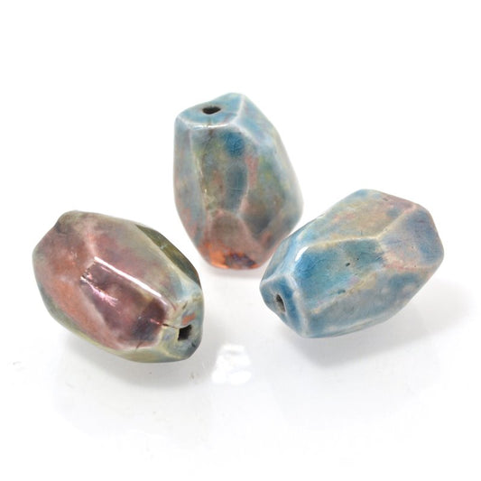 Ceramic Bead -  Large Faceted Nugget - Raku